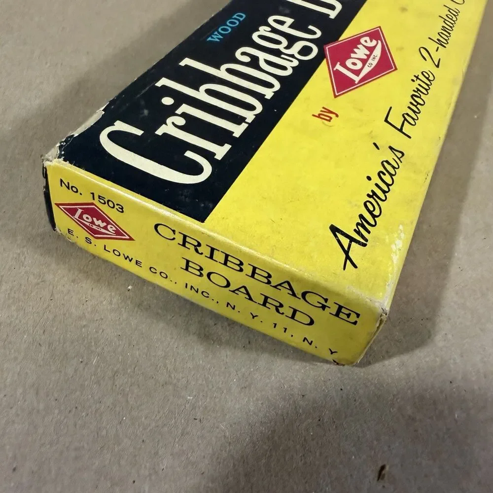 Vintage E.S. Lowe Wood 2-Player Cribbage Board 1503 Pegs Box No Instructions
